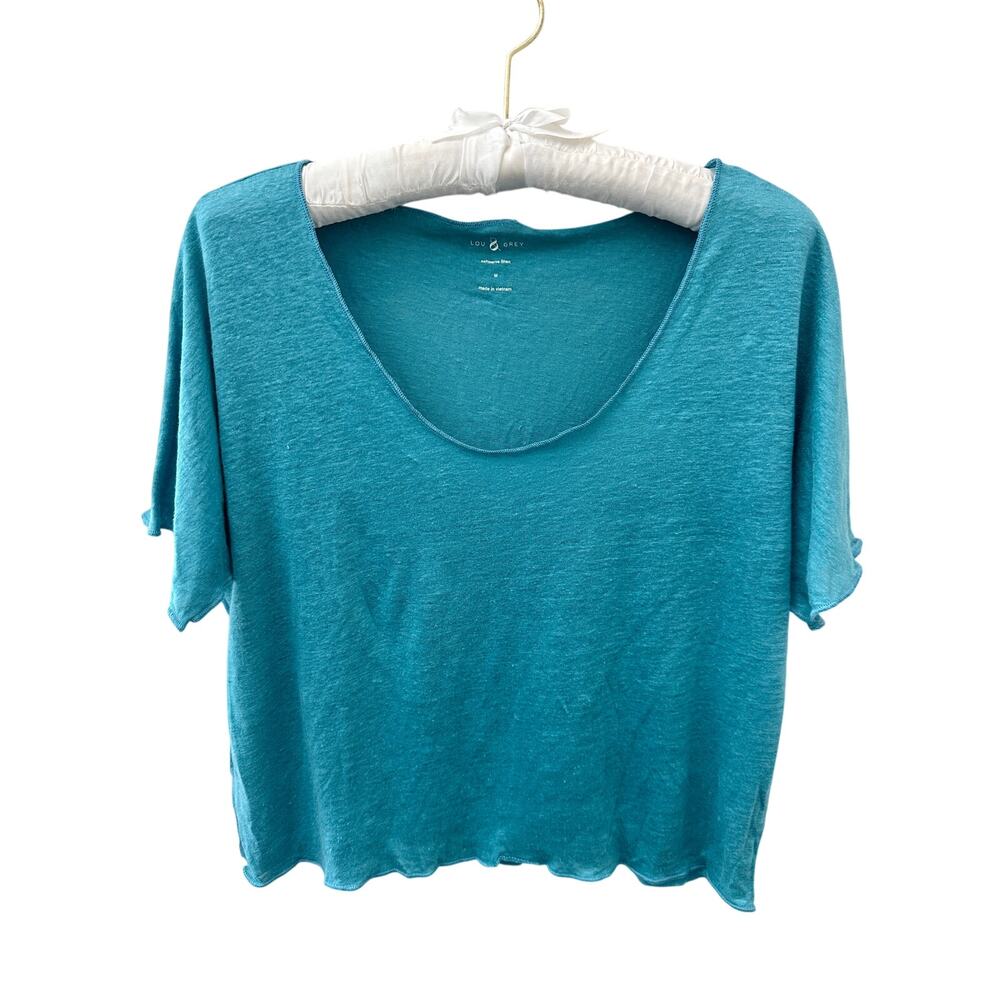 LOU & GREY | Softserve Linen Teal Blue Short Sleeve Tee Top NWT | Medium